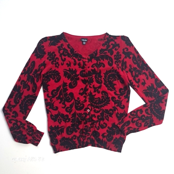 Rafaella - Cherry and black cardigan with buttons for women, 100% cotton, size P - Picture 1 of 10